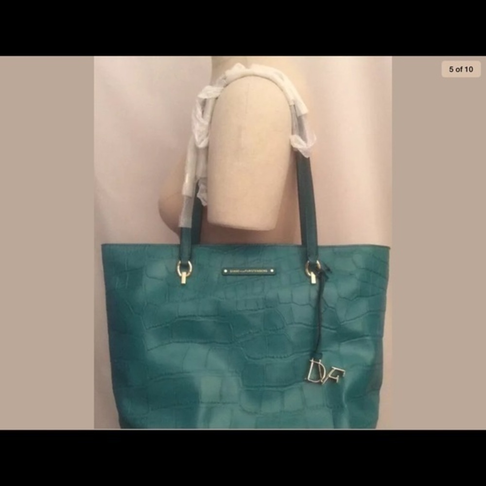 Diane von Furstenberg Teal Voyage Leather Tote